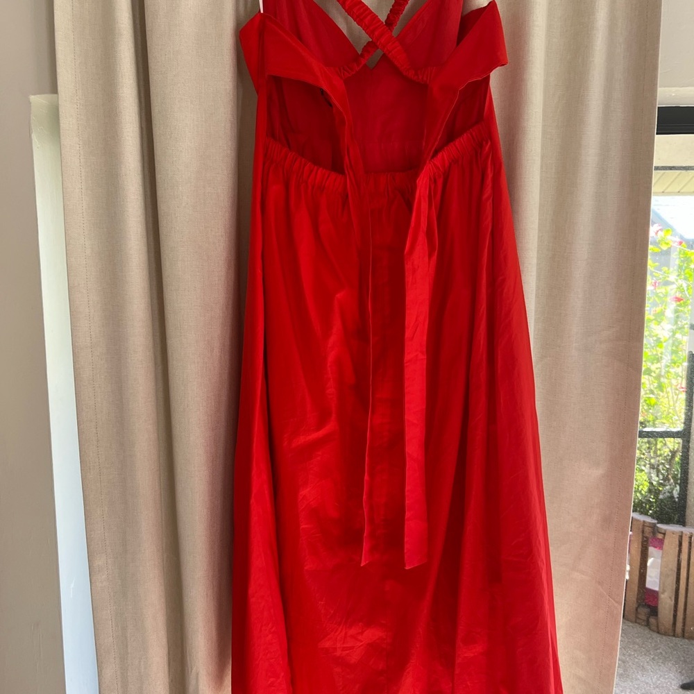 Lulus Strolling Sicily Red Pleated Backless Midi Dress With Pockets size XL - Picture 6 of 6